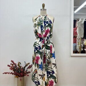 Parker Halter Floral Midi Dress, white ground